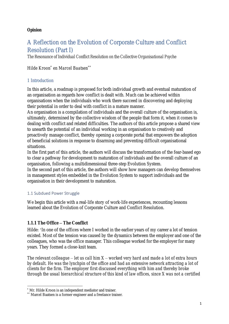 Evolution of Corporate Culture and Conflict Resolution