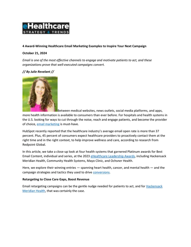 Award-Winning Healthcare Email Marketing Campaigns