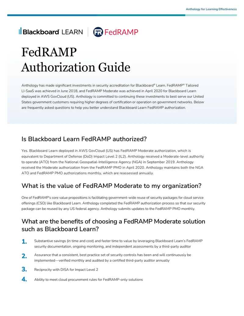 FedRAMP Authorization Guide for Blackboard Learn