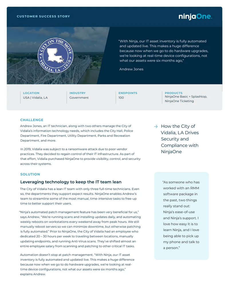 City of Vidalia IT Management with NinjaOne