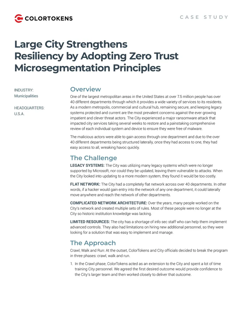 City Resilience Through Zero Trust Microsegmentation
