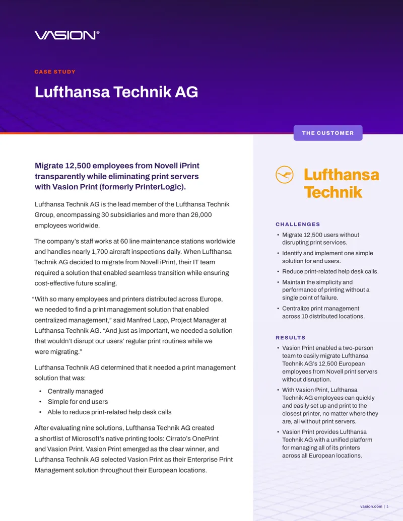 Lufthansa Technik AG Print Management Case Study
