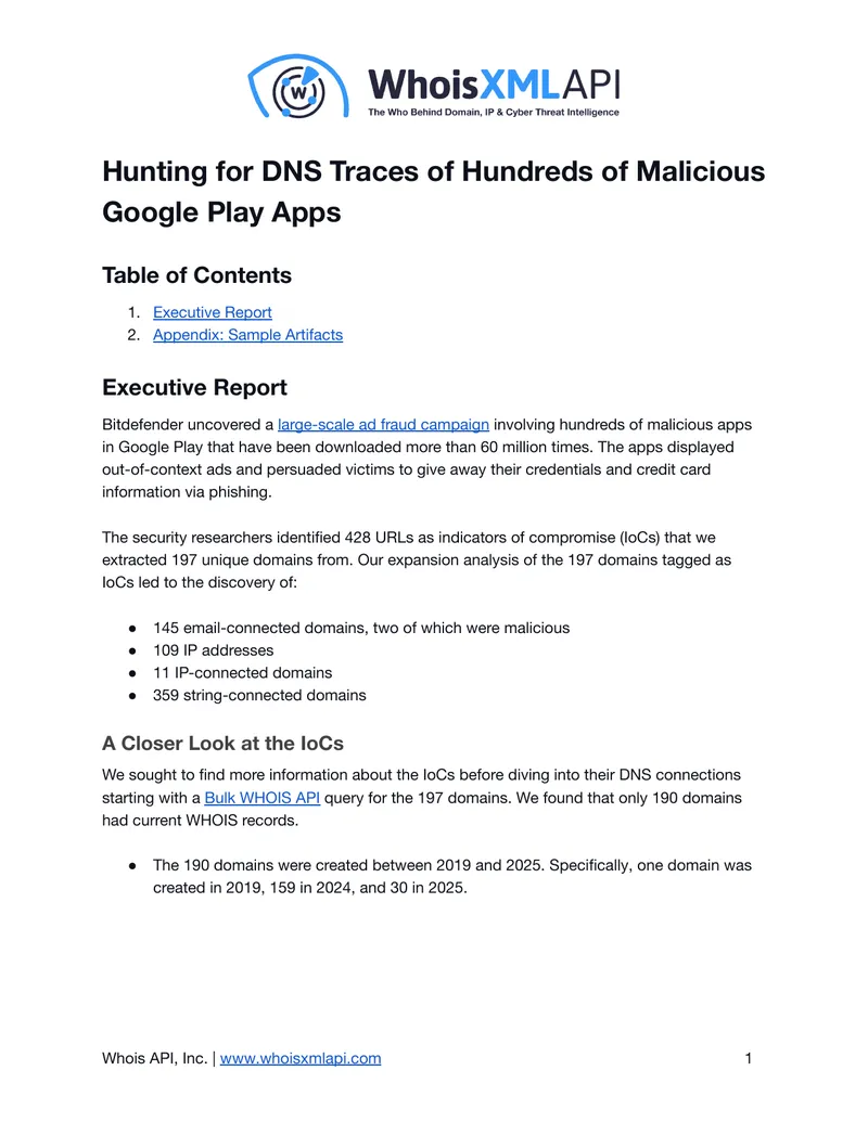 Analysis of Malicious Google Play Apps and IoCs
