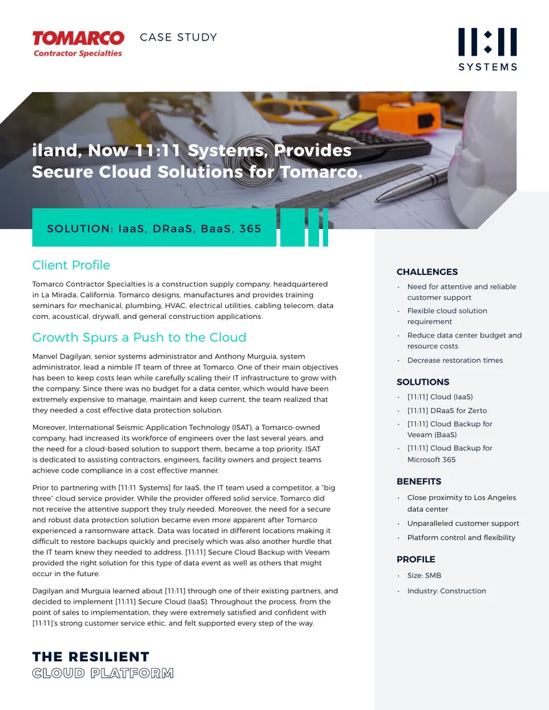Tomarco Contractor Specialties Cloud Solution Case Study