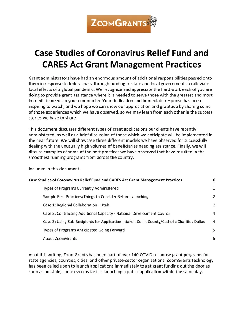 Case Studies of Coronavirus Relief Fund and CARES Act Grant Management Practices