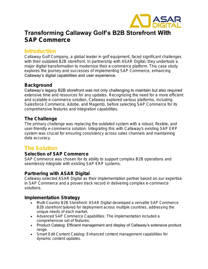 Transforming Callaway Golf's B2B Storefront With SAP Commerce preview page 1