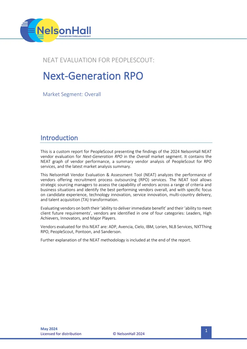 NEAT Evaluation for PeopleScout in Next-Generation RPO