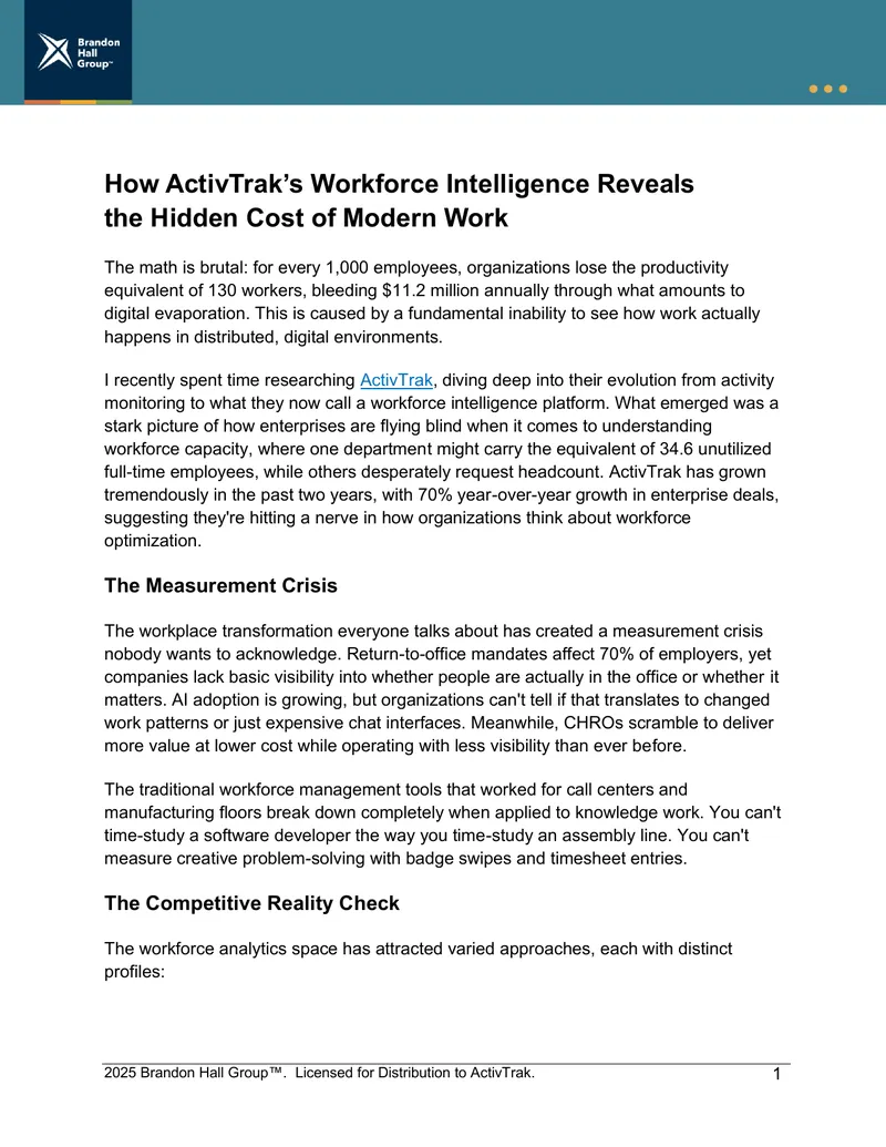 ActivTrak Workforce Intelligence Platform Analysis