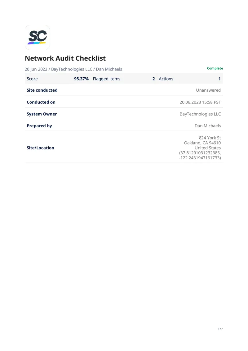 Network Audit Checklist for BayTechnologies LLC