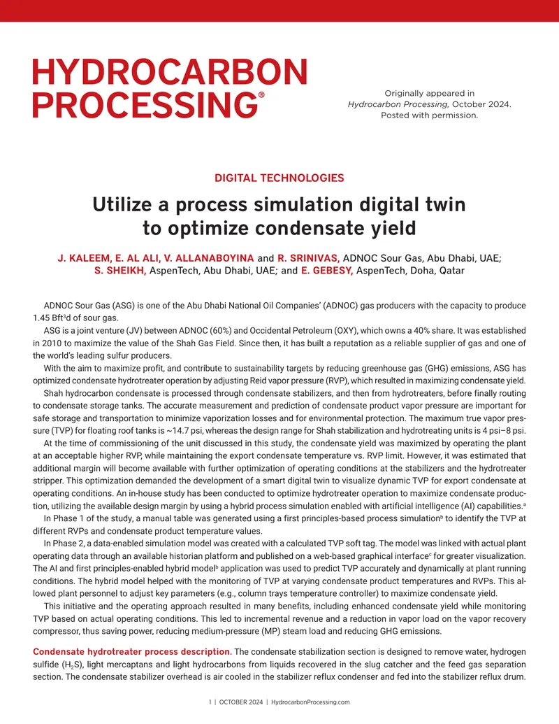 Optimizing Condensate Yield with Digital Twin Technology