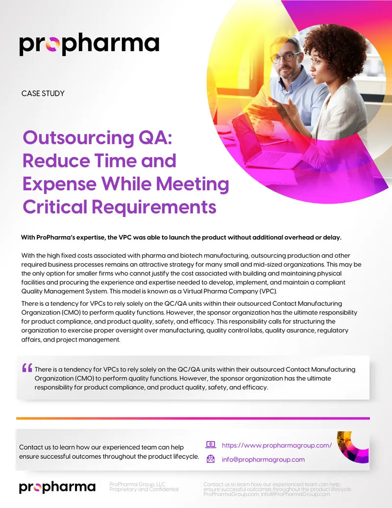 Outsourcing Quality Assurance for Virtual Pharma Companies