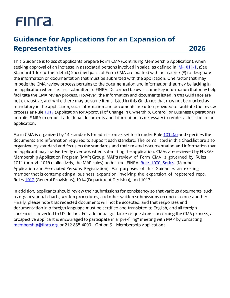 Guidance for Applications for Expansion of Representatives