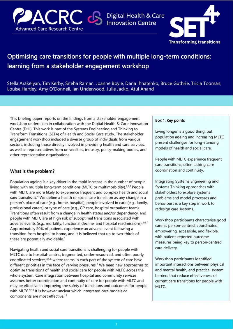 Optimising Care Transitions for Multiple Long-Term Conditions