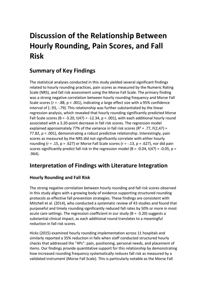 Hourly Rounding, Pain Scores, and Fall Risk Analysis