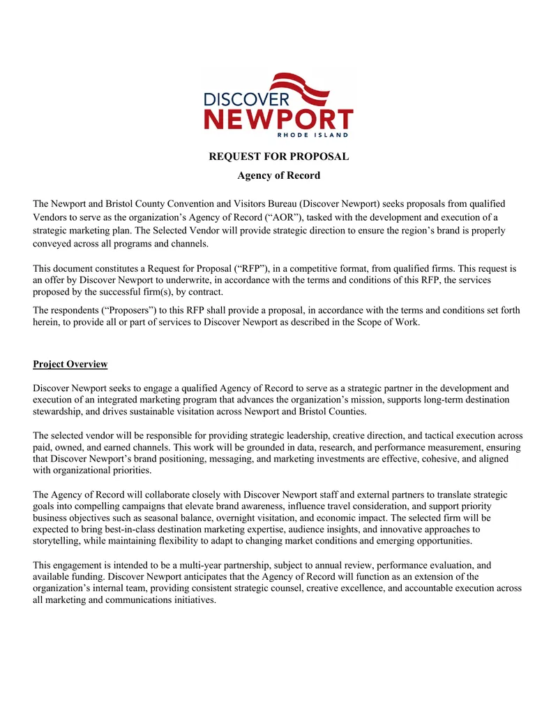 Request for Proposal for Agency of Record