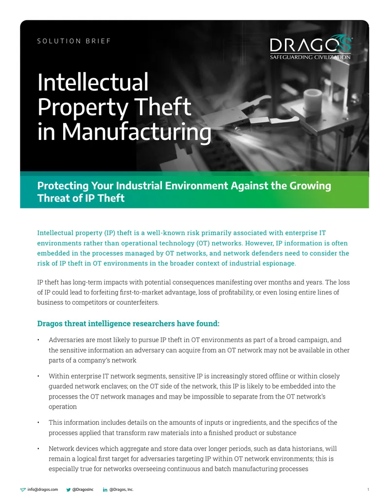 Intellectual Property Theft in Manufacturing Solution Brief
