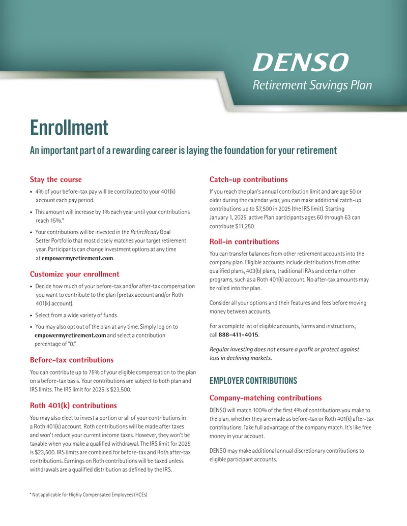 DENSO Retirement Savings Plan Enrollment Guide