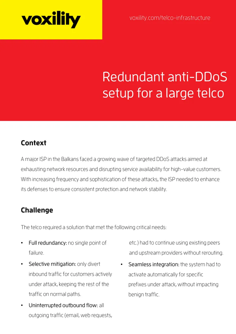 Redundant Anti-DDoS Setup for a Large Telco
