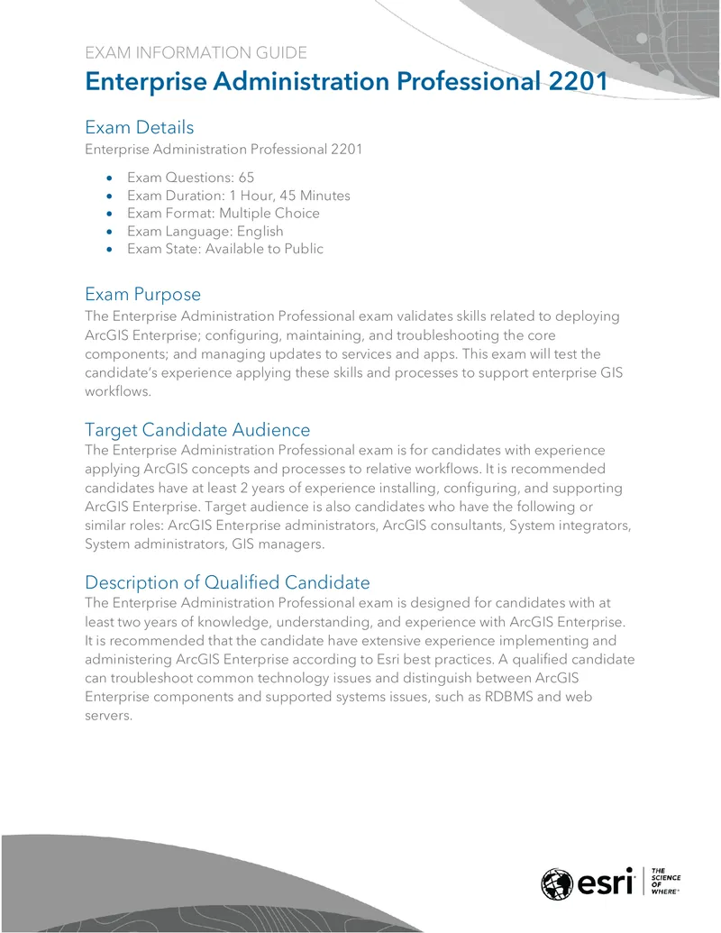 Enterprise Administration Professional 2201 Exam Information Guide