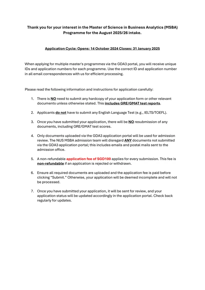 Master of Science in Business Analytics Application Guide