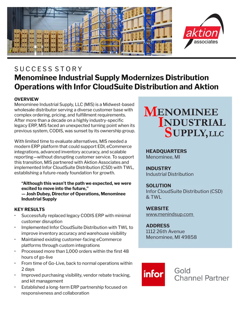 Menominee Industrial Supply ERP Transition Case Study