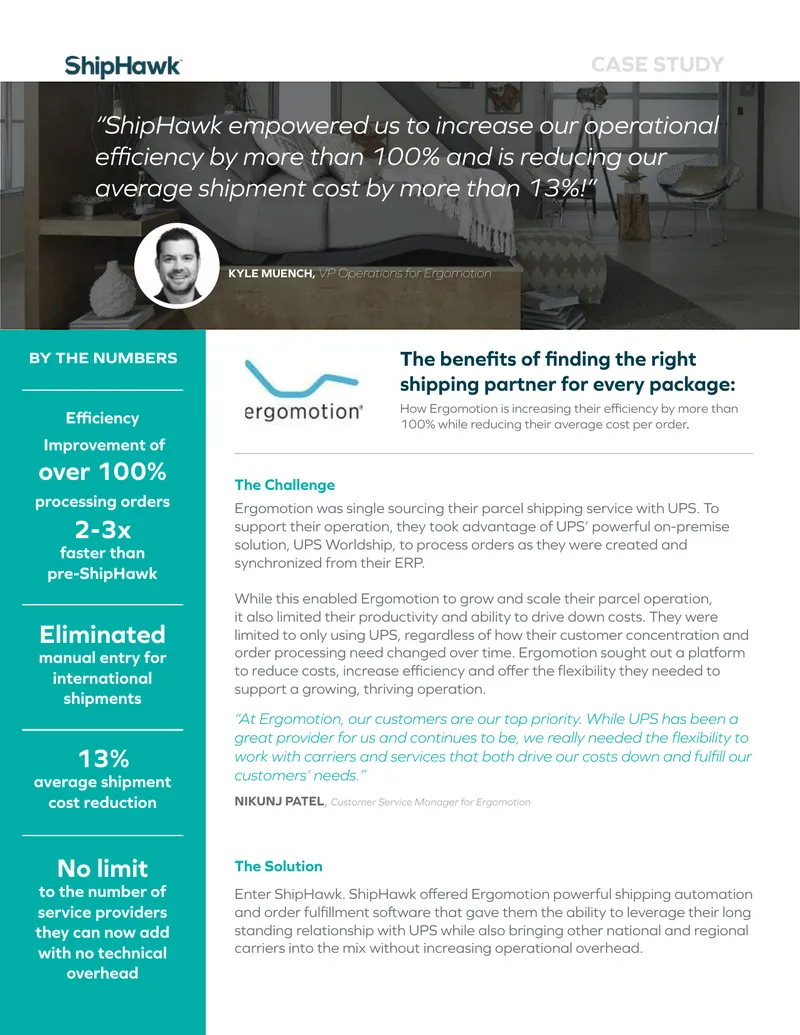 Ergomotion Shipping Efficiency Improvement Case Study