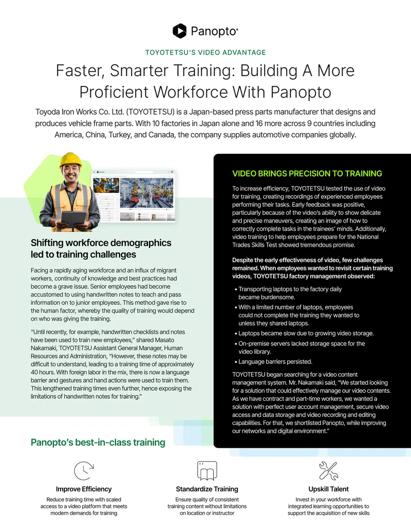 Video Training Implementation at Toyoda Iron Works