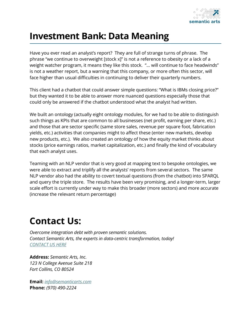 Investment Bank Data Interpretation and Chatbot Development