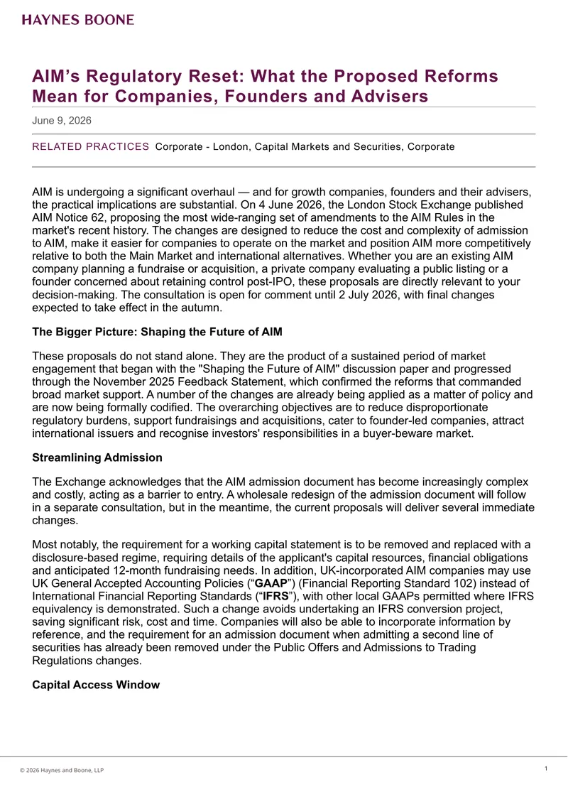 AIM Regulatory Reforms and Their Implications