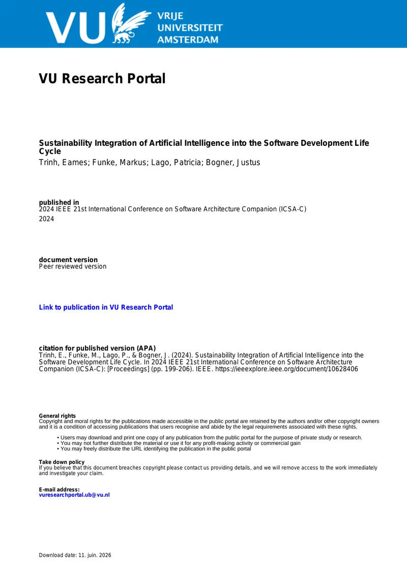 Sustainability Integration of Artificial Intelligence in Software Development