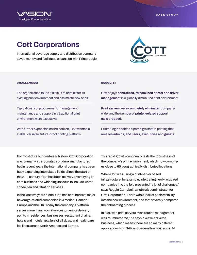 Cott Corporation Case Study on PrinterLogic Implementation
