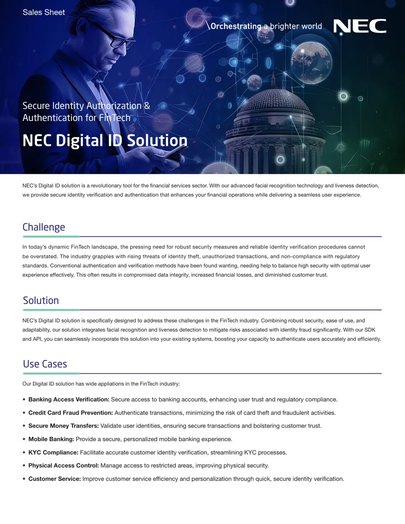 NEC Digital ID Solution for FinTech Security