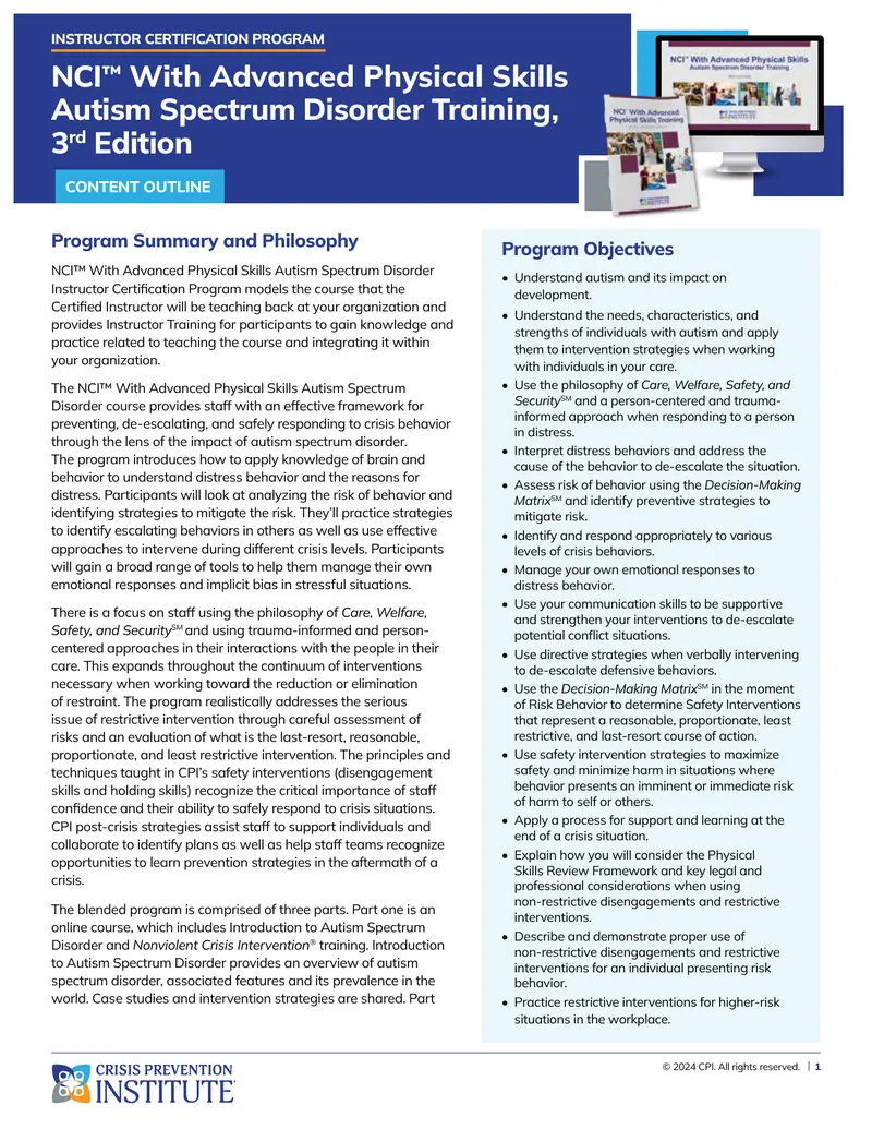 NCI With Advanced Physical Skills Autism Spectrum Disorder Training