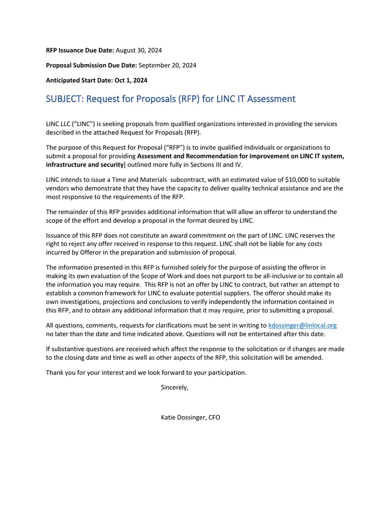 Request for Proposals for LINC IT Assessment