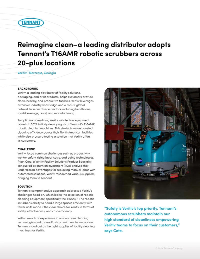 Veritiv Implements Tennant T16AMR Robotic Scrubbers