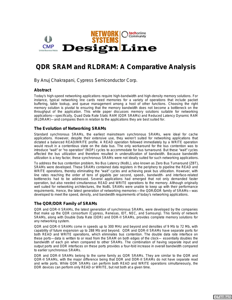 QDR SRAM and RLDRAM Comparative Analysis