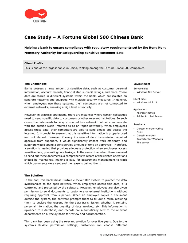 Case Study on Data Protection for a Chinese Bank