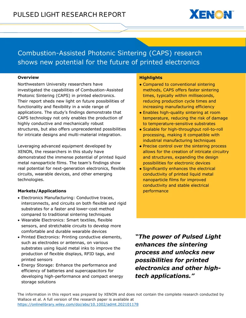 Combustion-Assisted Photonic Sintering Research Report