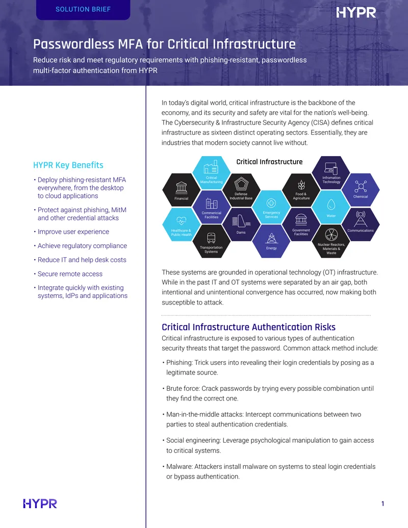 Passwordless Multi-Factor Authentication for Critical Infrastructure