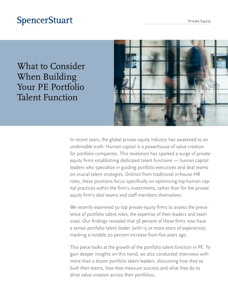 Building a Private Equity Portfolio Talent Function