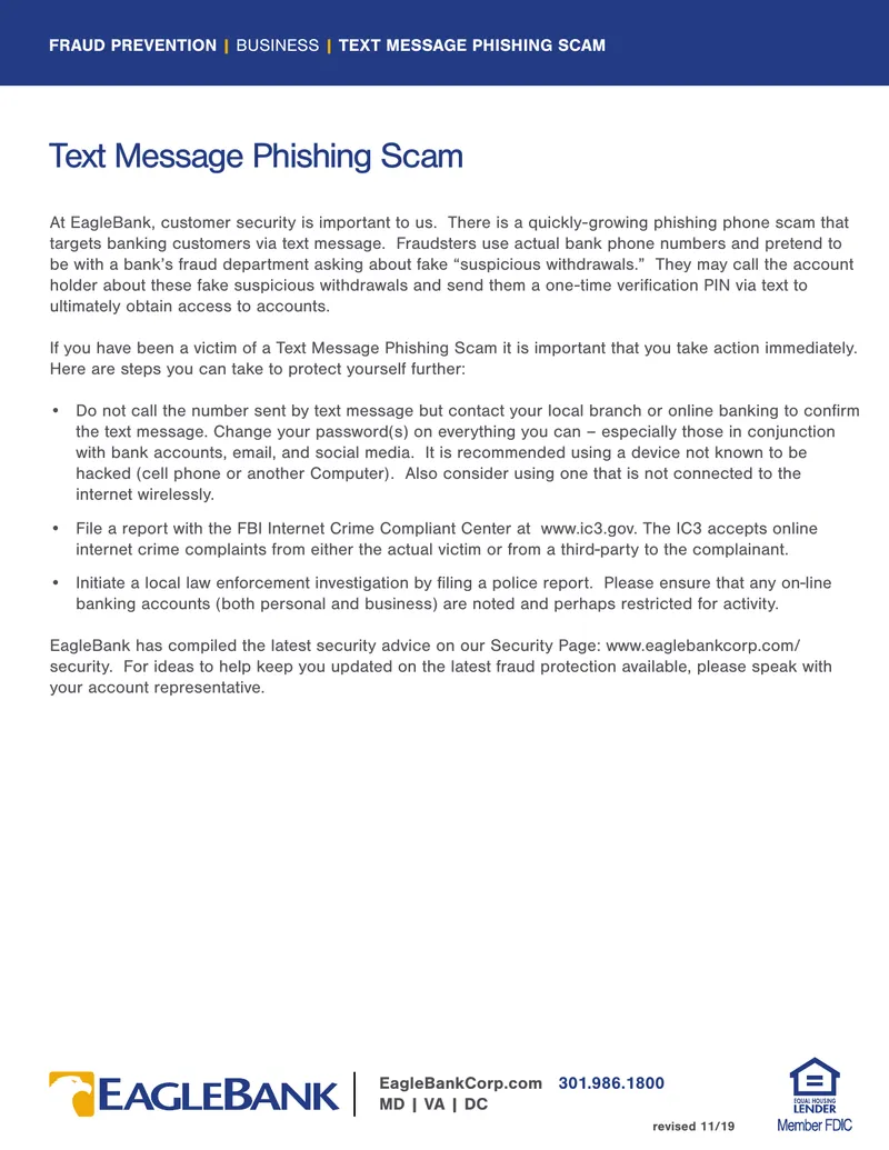 Text Message Phishing Scam Prevention Guide