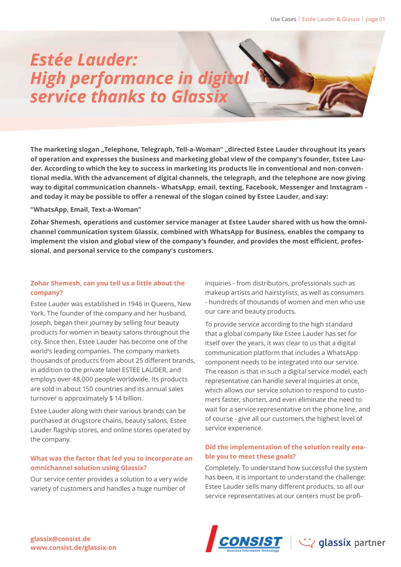 Estee Lauder Digital Service Enhancement with Glassix