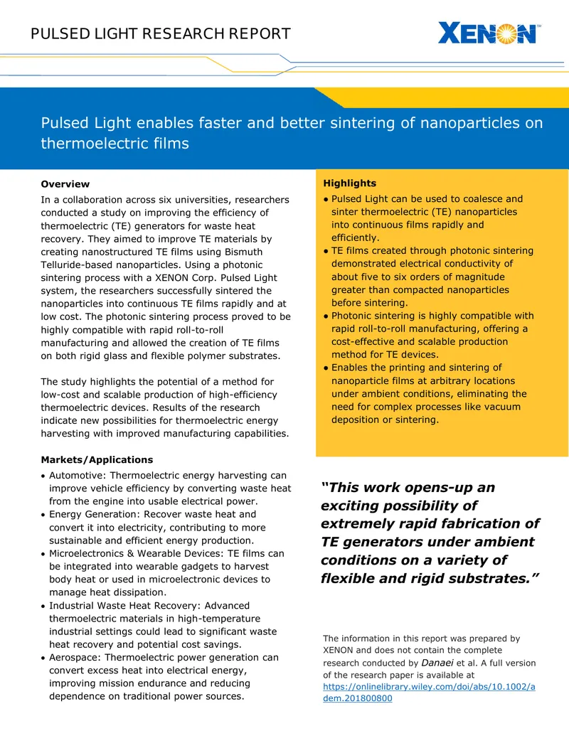 Pulsed Light Sintering for Thermoelectric Films