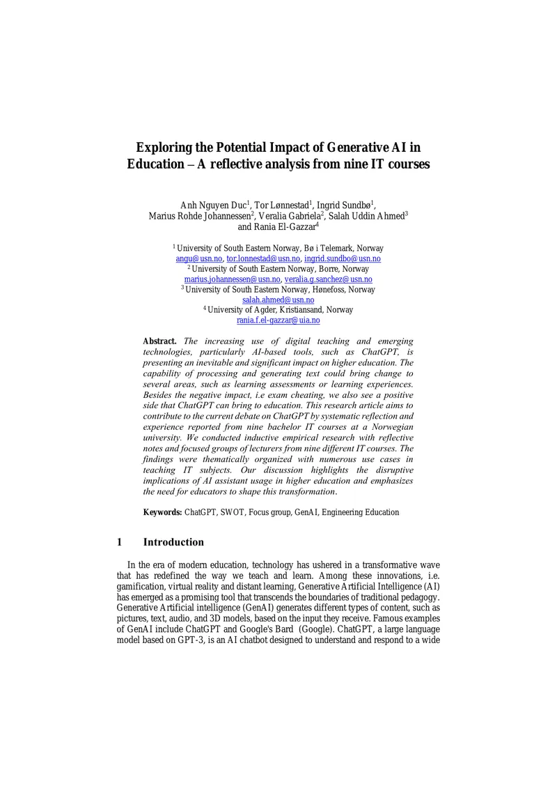 Impact of Generative AI on Higher Education
