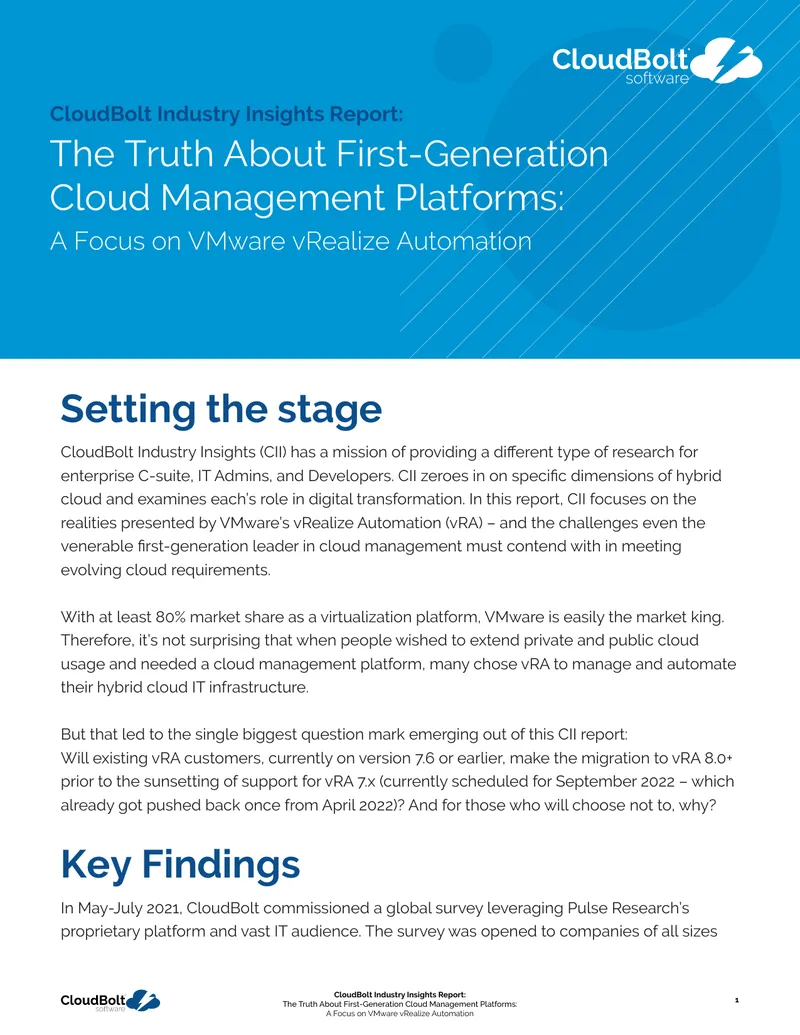 CloudBolt Industry Insights Report on VMware vRealize Automation