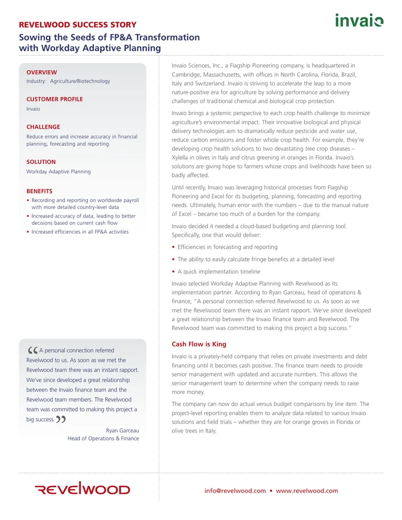 Invaio Sciences Financial Planning Transformation Case Study