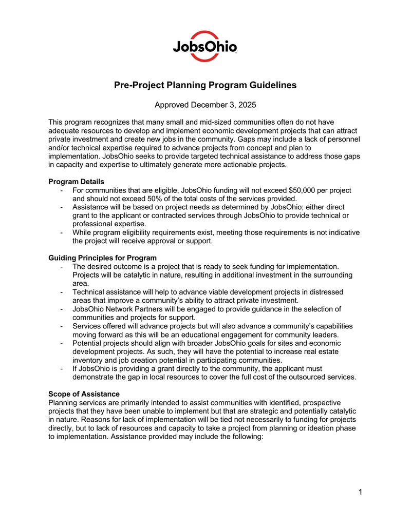 Pre-Project Planning Program Guidelines