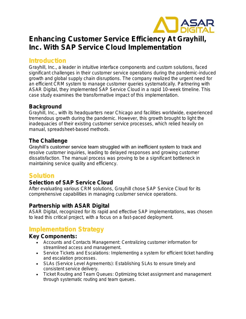 Enhancing Customer Service Efficiency with SAP Service Cloud preview page 1