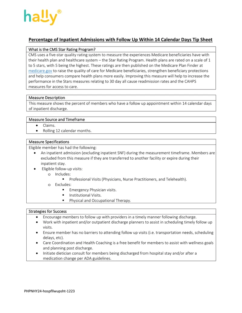 Percentage of Inpatient Admissions Follow Up Tip Sheet