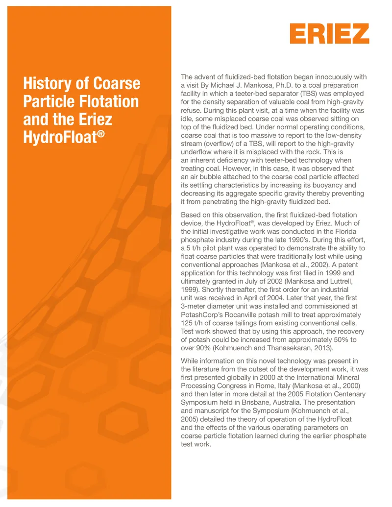 History of Coarse Particle Flotation and the Eriez HydroFloat